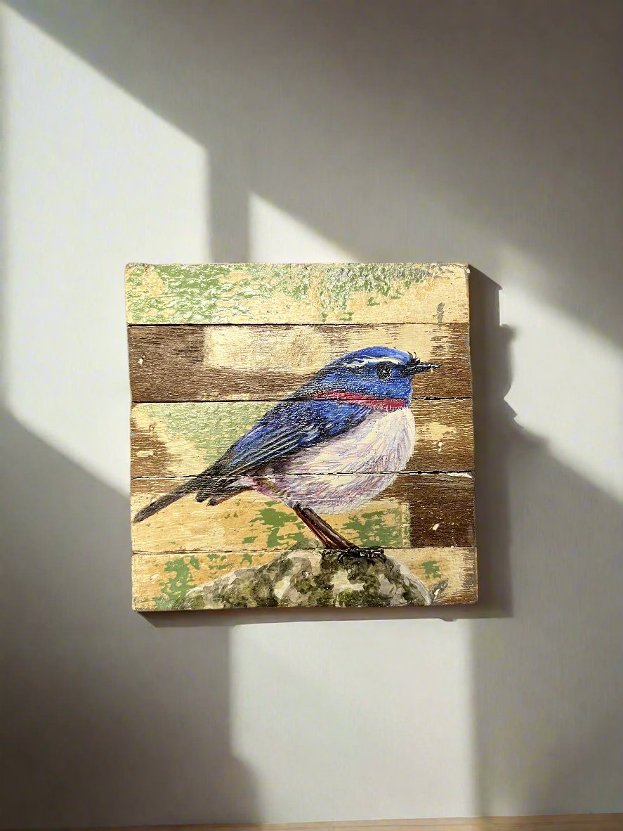 Painted Bird Wood Art 12x12cm