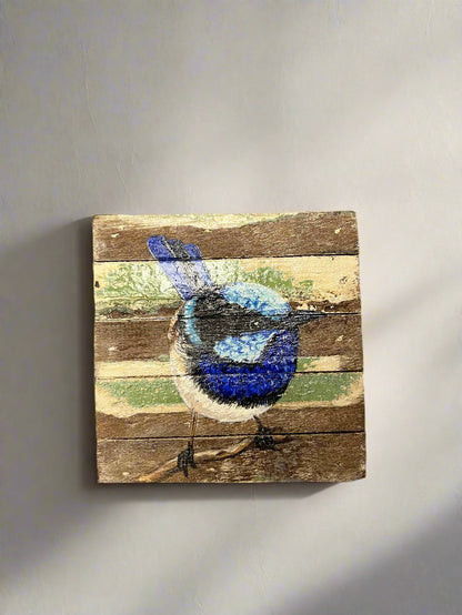 Painted Bird Wood Art 12x12cm