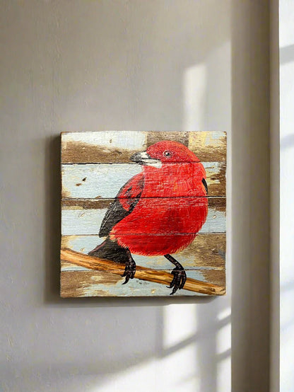 Painted Bird Wood Art 12x12cm